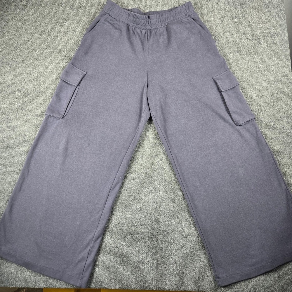 Zara Cargo Sweatpants Womens Large Gray  Wide Leg Elastic Waist Pocket‎ (B11)